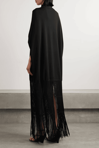 Black Kaftan Dress With Long Fringe - Navvi.in