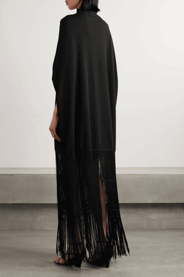 Black Kaftan Dress With Long Fringe - Navvi.in