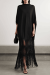 Black Kaftan Dress With Long Fringe - Navvi.in