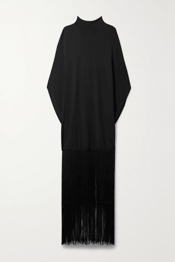 Black Kaftan Dress With Long Fringe - Navvi.in