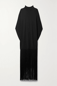 Black Kaftan Dress With Long Fringe - Navvi.in