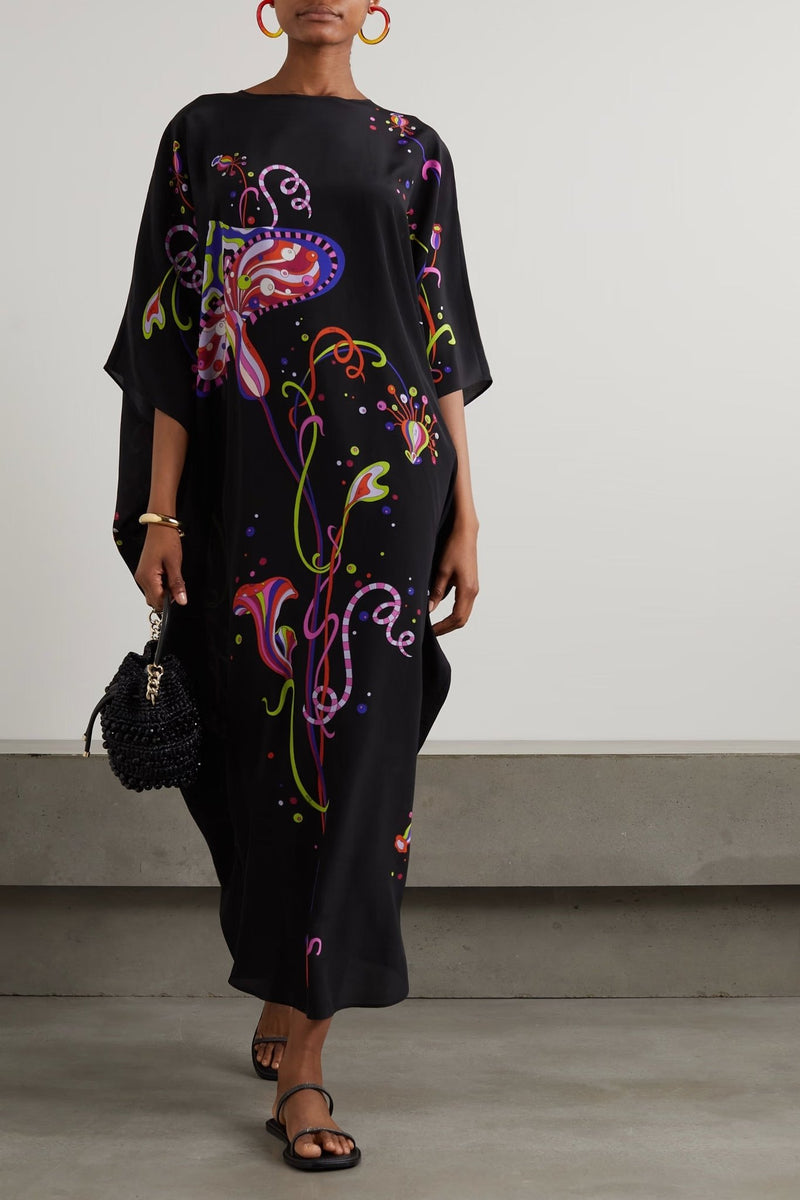 Black Neon Splash Kaftan Dress - Navvi.in