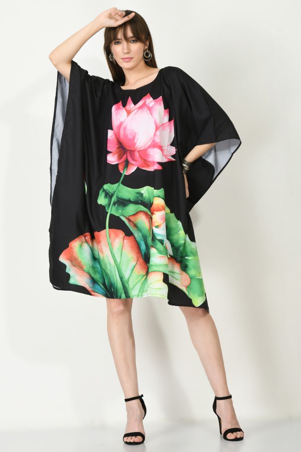 Black Short Kaftan Dress - Navvi.in