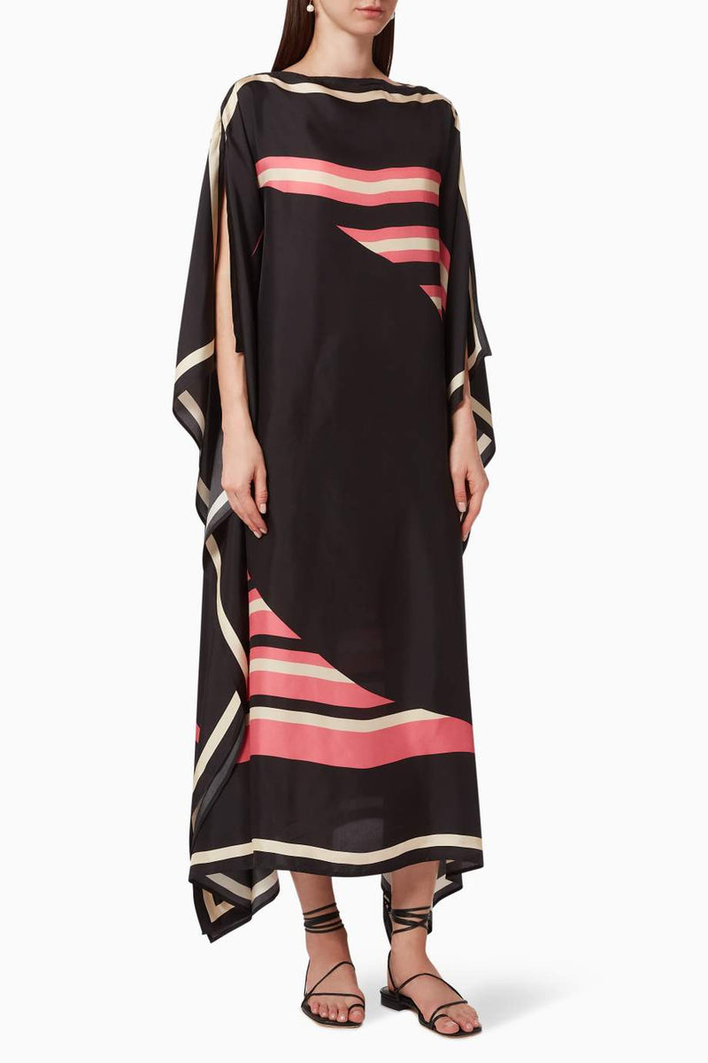 Black Silk Crepe Kaftan Dress - Navvi.in