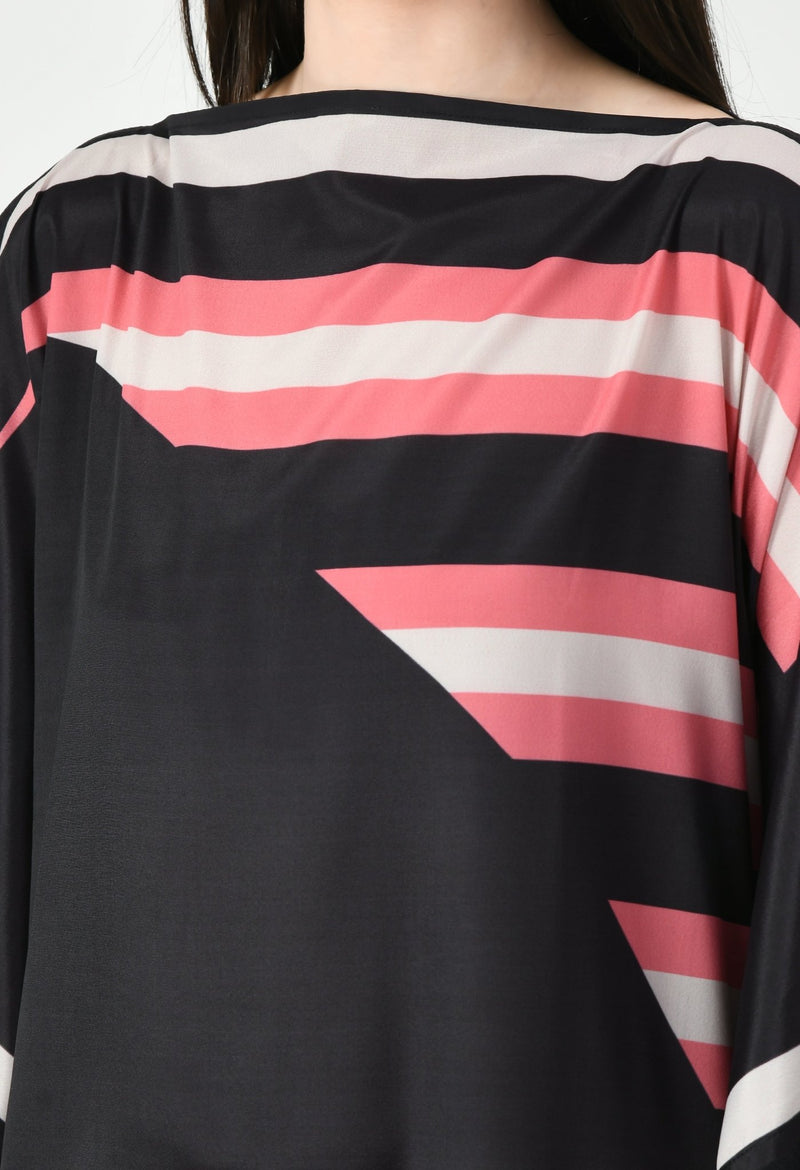 Black Silk Crepe Kaftan Dress - Navvi.in