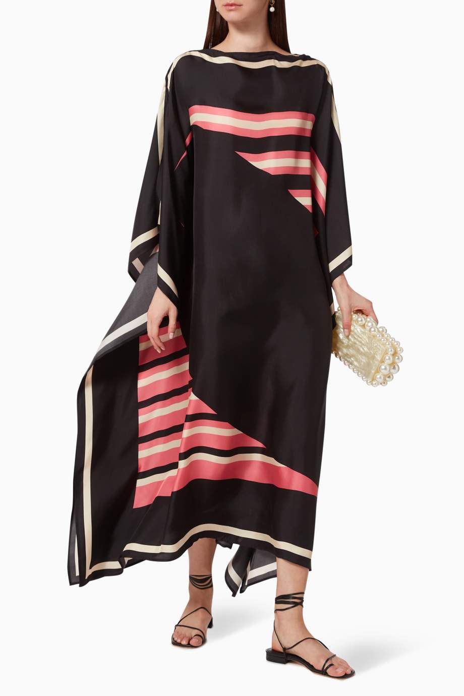 Black Silk Crepe Kaftan Dress - Navvi.in