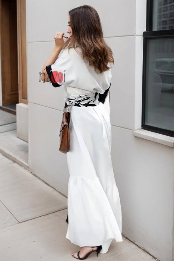 Black & White Rayon Long Dress - Navvi.in