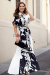 Black & White Rayon Long Dress - Navvi.in