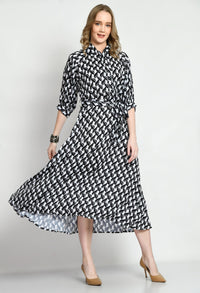 Black & White Satin Dress - Navvi.in