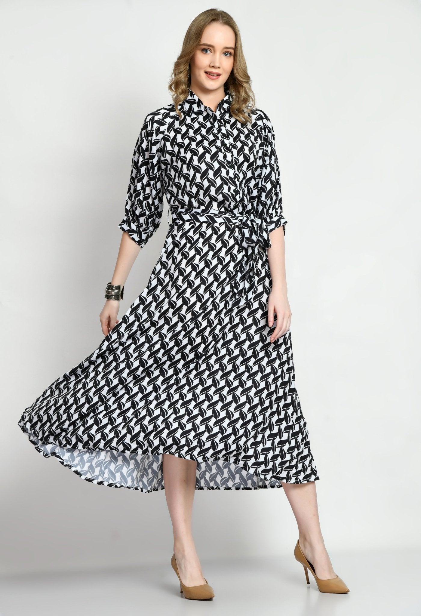 Black & White Satin Dress - Navvi.in