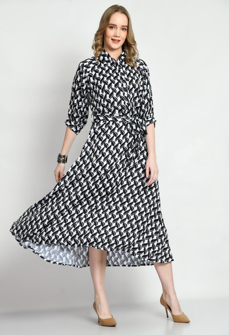 Black & White Satin Dress - Navvi.in
