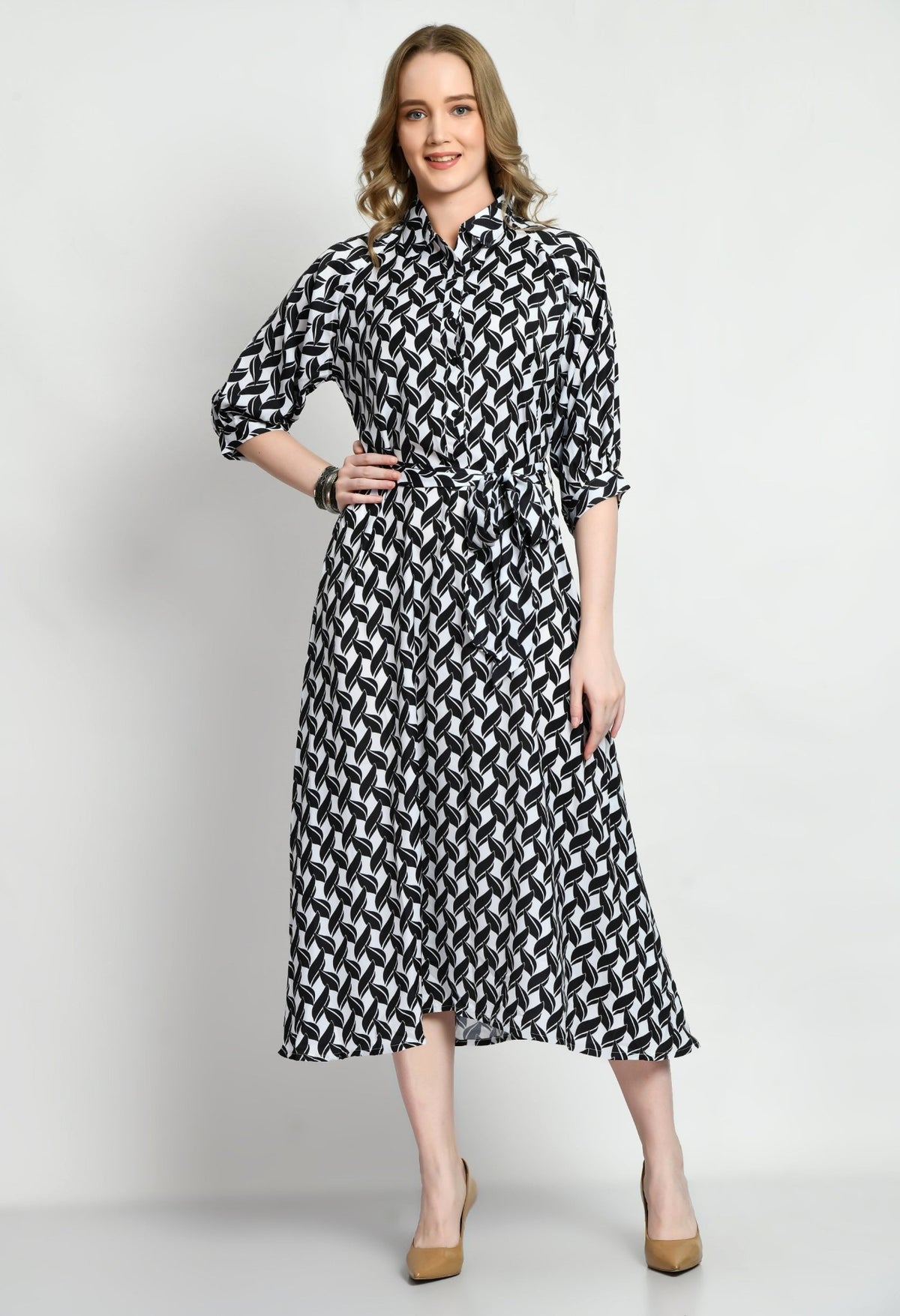 Black & White Satin Dress - Navvi.in