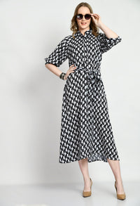Black & White Satin Dress - Navvi.in