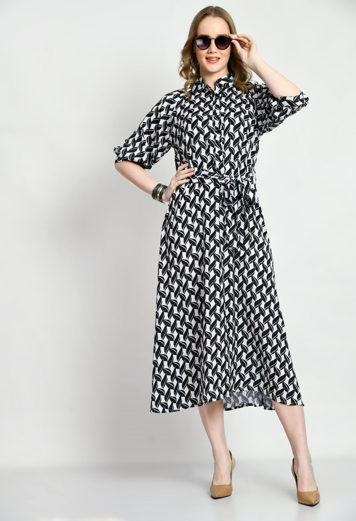 Black & White Satin Dress - Navvi.in