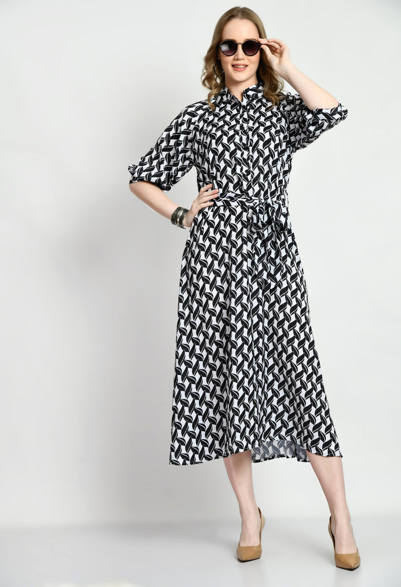 Black & White Satin Dress - Navvi.in