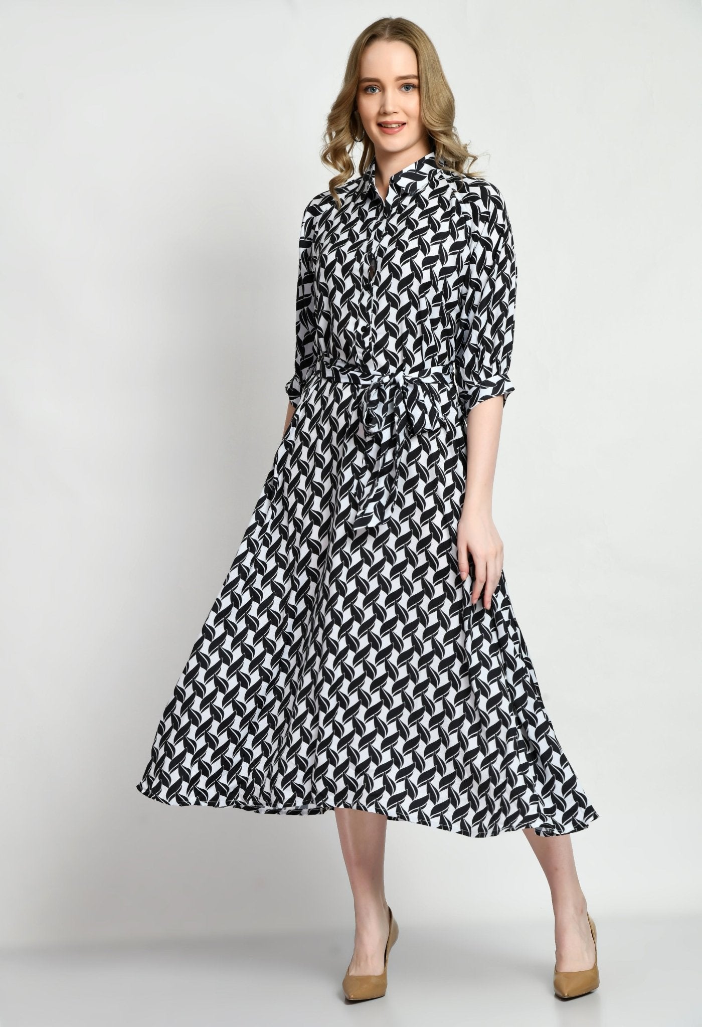 Black & White Satin Dress - Navvi.in