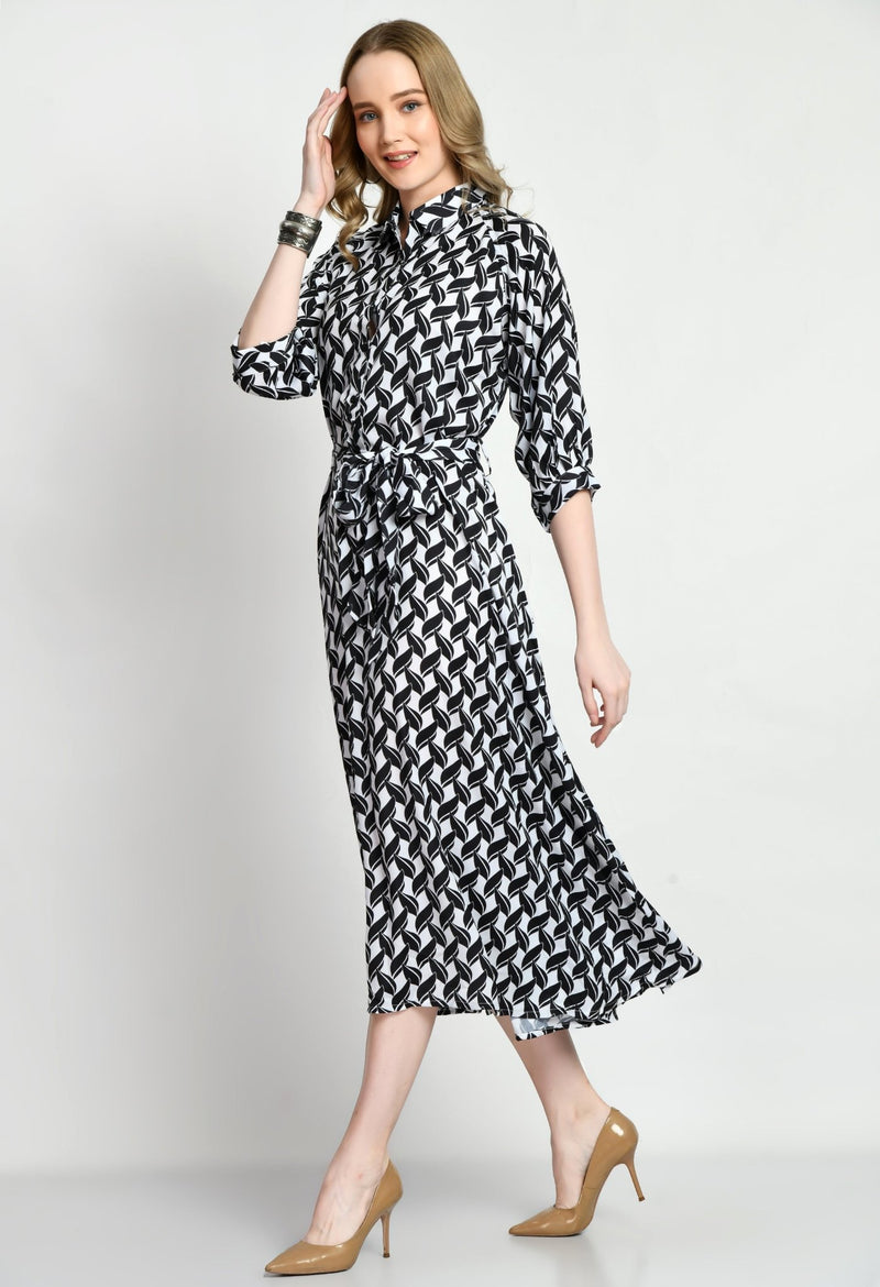 Black & White Satin Dress - Navvi.in