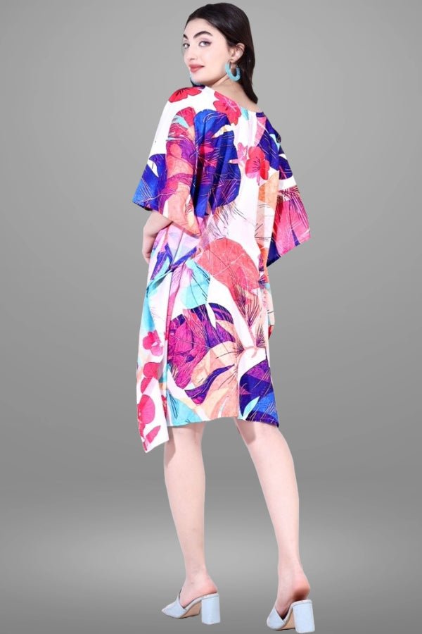 Blue and Pink Tropical Pattern Kaftan - Navvi.in