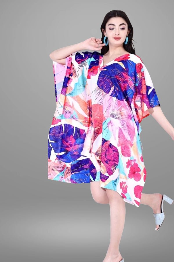 Blue and Pink Tropical Pattern Kaftan - Navvi.in