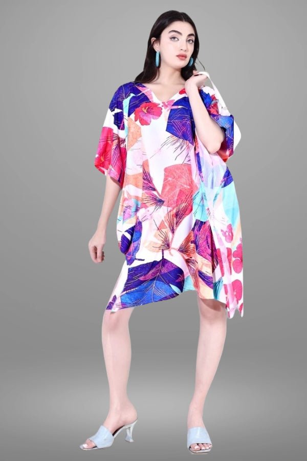 Blue and Pink Tropical Pattern Kaftan - Navvi.in