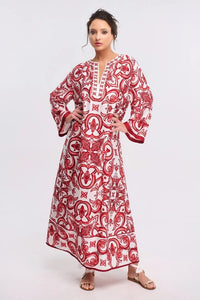 Blue and White Floral Print Maxi Dress (2 Colours) - Navvi.in