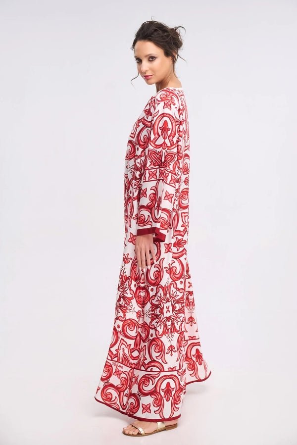 Blue and White Floral Print Maxi Dress (2 Colours) - Navvi.in
