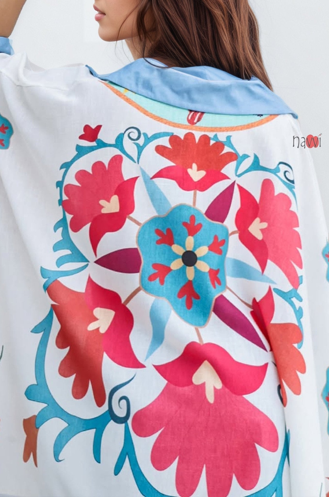 Blue Aura Artistic Flower Printed Loose Shirt - Navvi.in