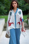 Blue Aura Artistic Flower Printed Loose Shirt - Navvi.in