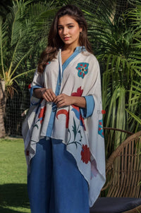 Blue Aura Artistic Flower Printed Loose Shirt - Navvi.in