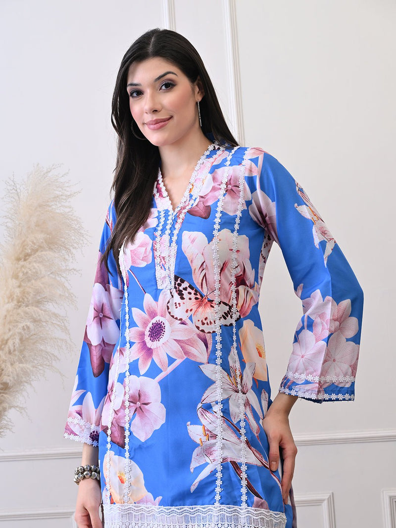 Blue Blossom Luxe Co - ord Set - Navvi.in