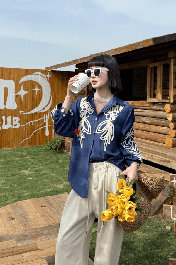 Blue Botanica – Statement Embroidered Shirt - Navvi.in