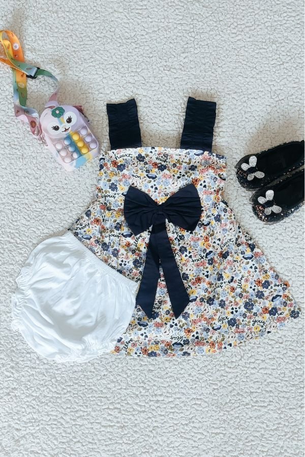 Blue Bow Summer Frock - Navvi.in