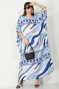 Blue Breeze Silk Crepe Kaftan - Navvi.in