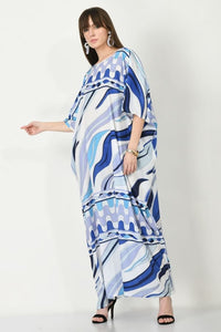 Blue Breeze Silk Crepe Kaftan - Navvi.in