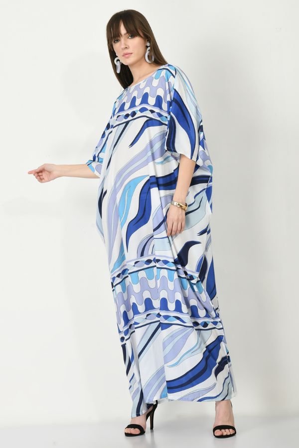 Blue Breeze Silk Crepe Kaftan - Navvi.in