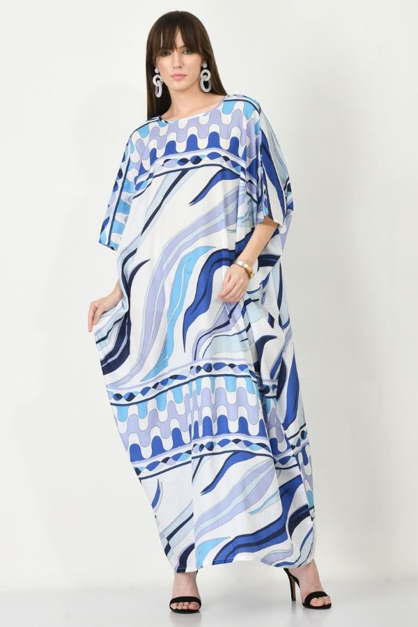 Blue Breeze Silk Crepe Kaftan - Navvi.in