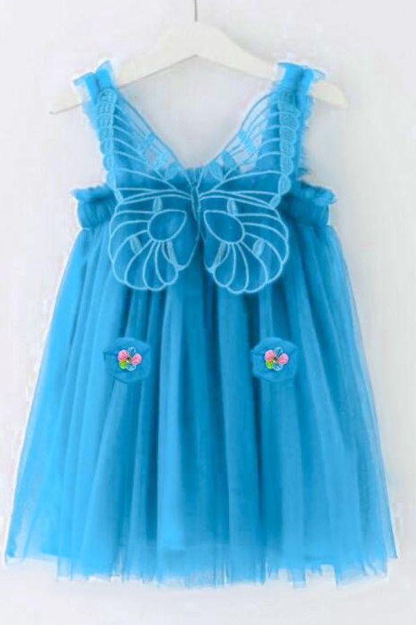 Blue Butterfly Summer Party Dress - Navvi.in