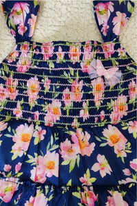 Blue Floral Print Summer Dress - Navvi.in
