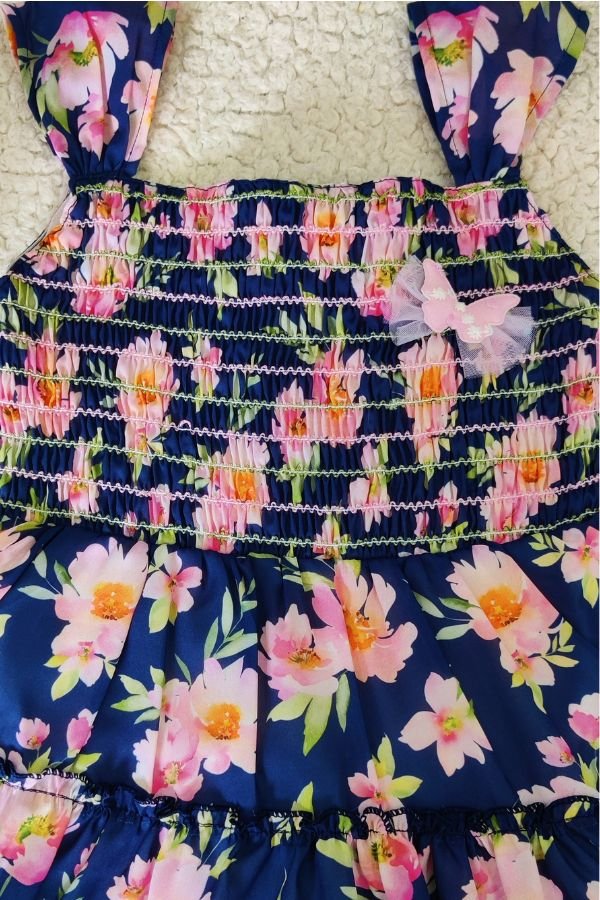 Blue Floral Print Summer Dress - Navvi.in