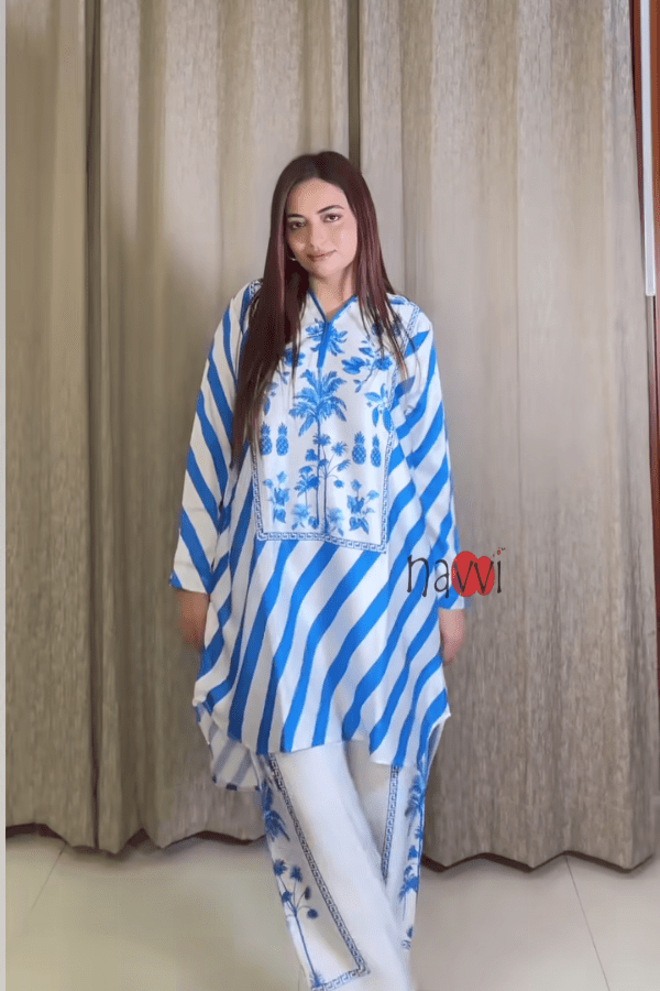 Blue Floral Printed Co - Ord Set - Navvi.in