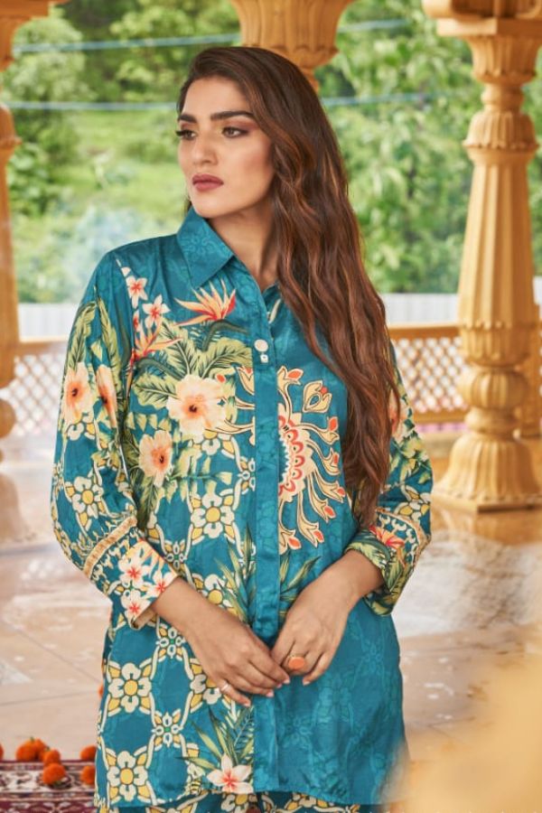 Blue Floral Printed Co - ord Set - Navvi.in