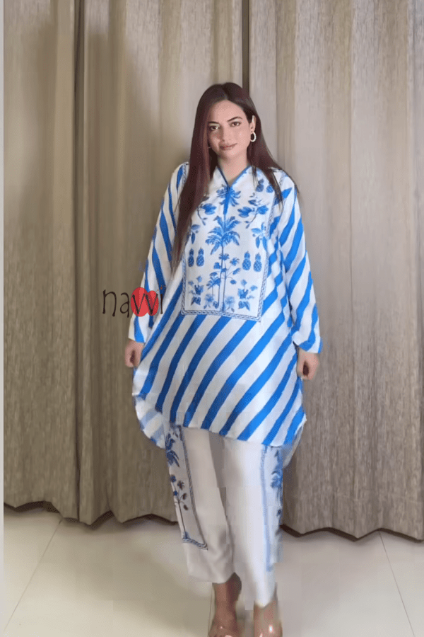 Blue Floral Printed Co - Ord Set - Navvi.in