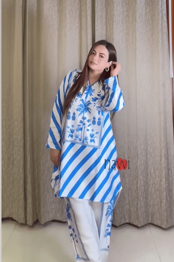 Blue Floral Printed Co - Ord Set - Navvi.in