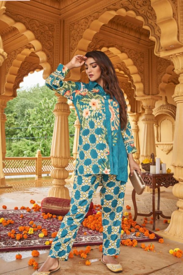 Blue Floral Printed Co - ord Set - Navvi.in