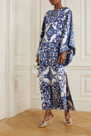 Blue Lagoon Organza Silk Kaftan Dress - Navvi.in
