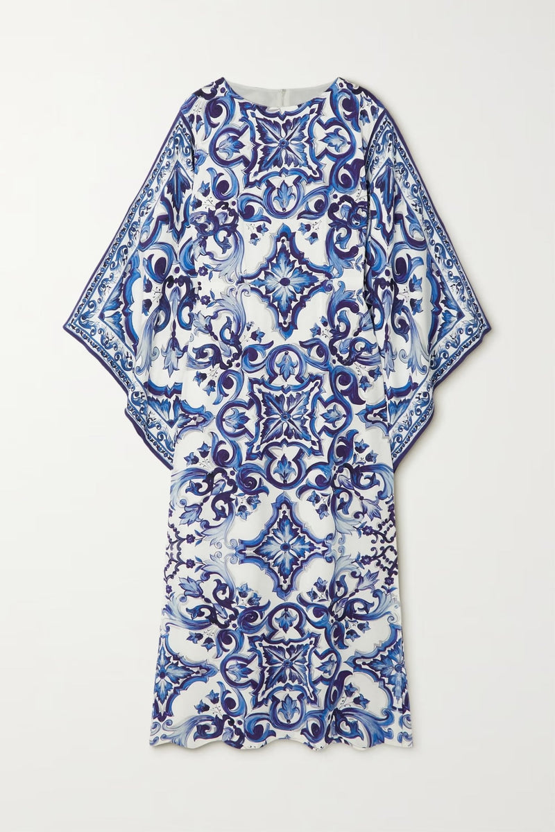 Blue Lagoon Organza Silk Kaftan Dress - Navvi.in