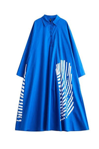Blue Oversized Shirt Dress with Graphic Print - Navvi.in
