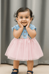Blue & Pink Summer Dress With Bow - Navvi.in
