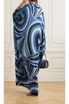 Blue Printed Long Kaftan - Navvi.in