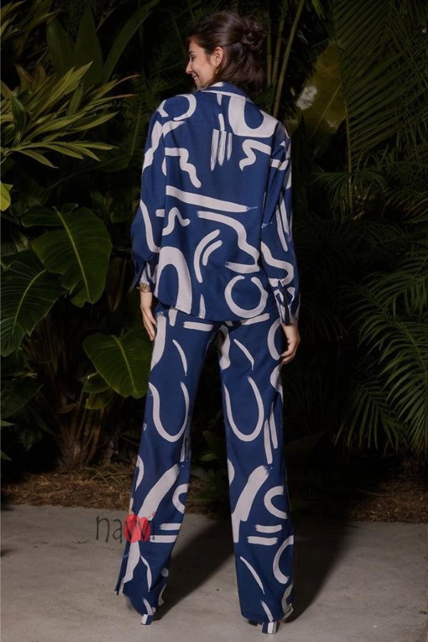 Blue Scribble Co - ord Set - Navvi.in